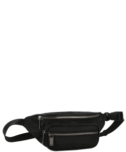 Uni Sex 3-Zippers Nylon Waist Bag GLMA-0110 BLACK